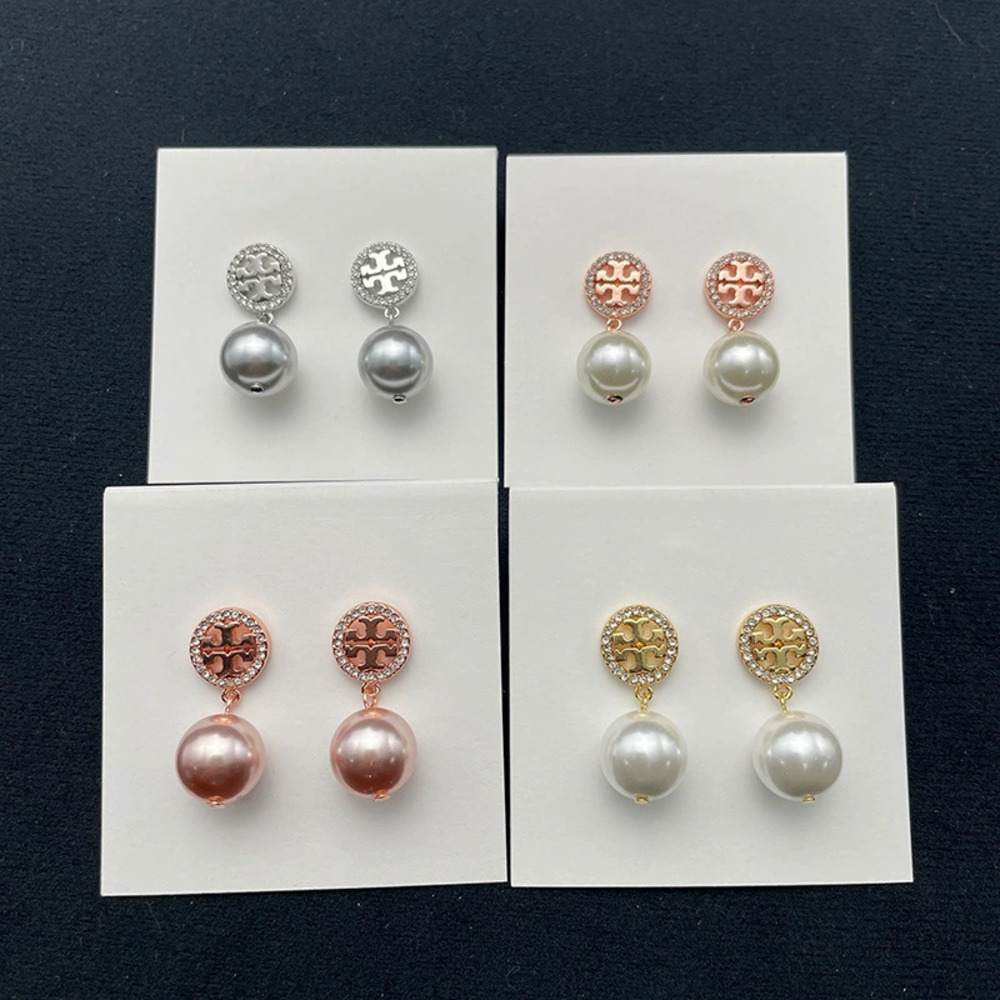 Tory Burch Gold Plated Double Faux Pearl Dangle Earrings